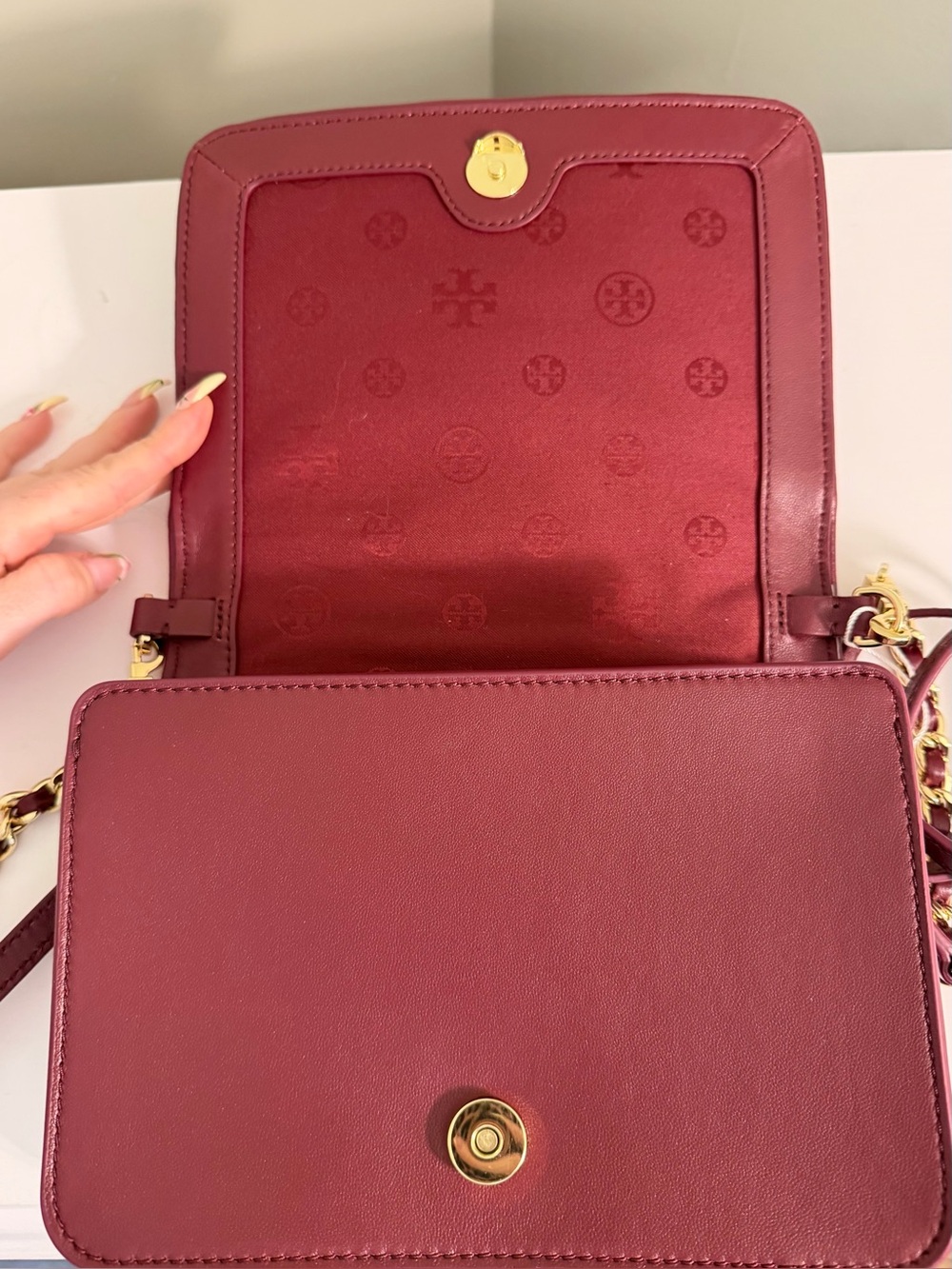 Tory Burch Quilted Leather Crossbody and Mini Wallet in Burgundy - Picture 7 of 16
